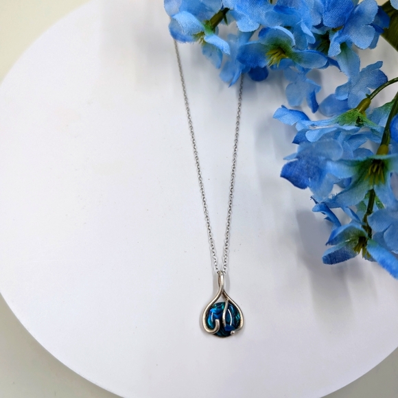 Abalone Shell and 925 Sterling Silver Signed Vintage Necklace - Picture 2 of 6